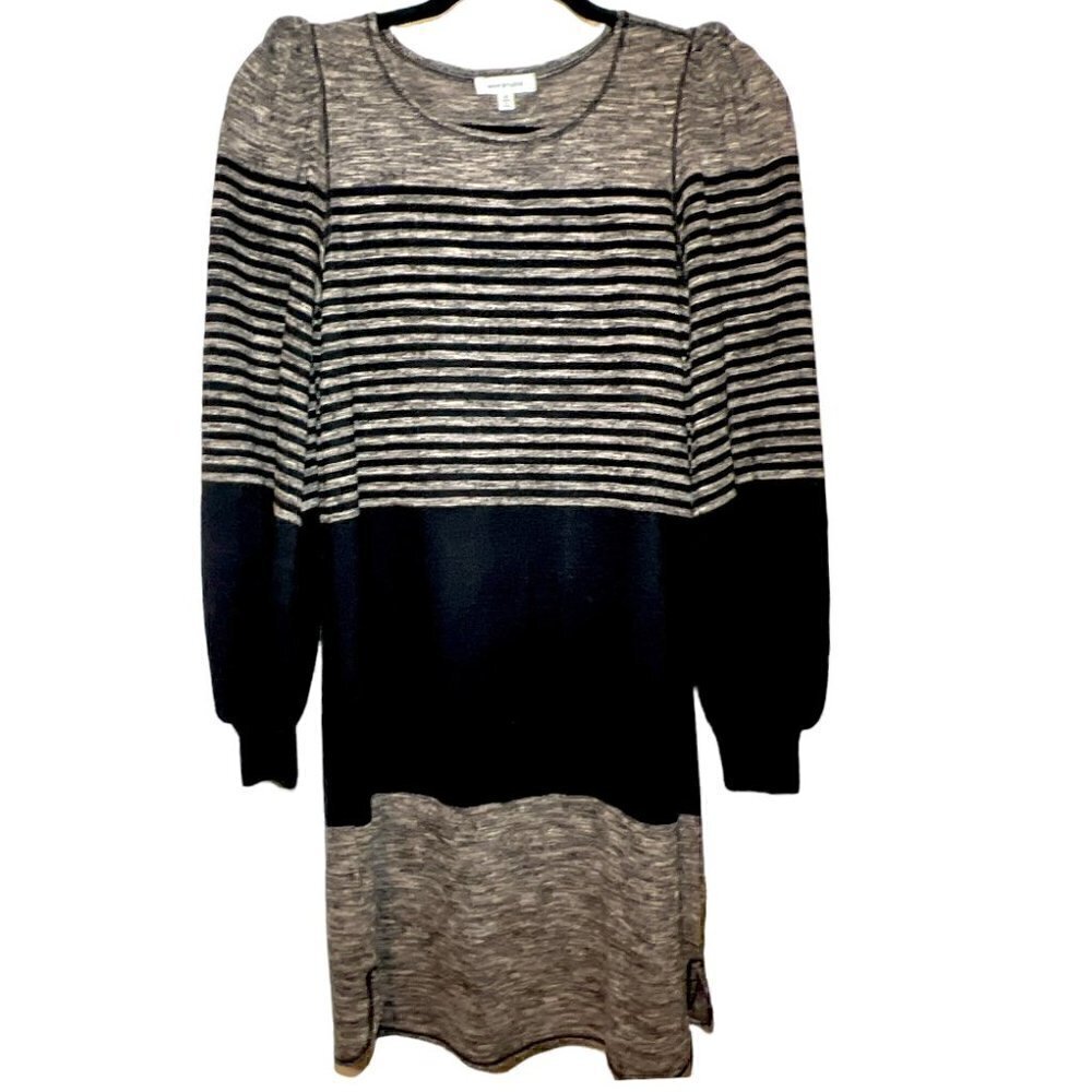 Max Studio A-Line Tan Black Stripe Knee Length Sheath Sweater Dress Size XS